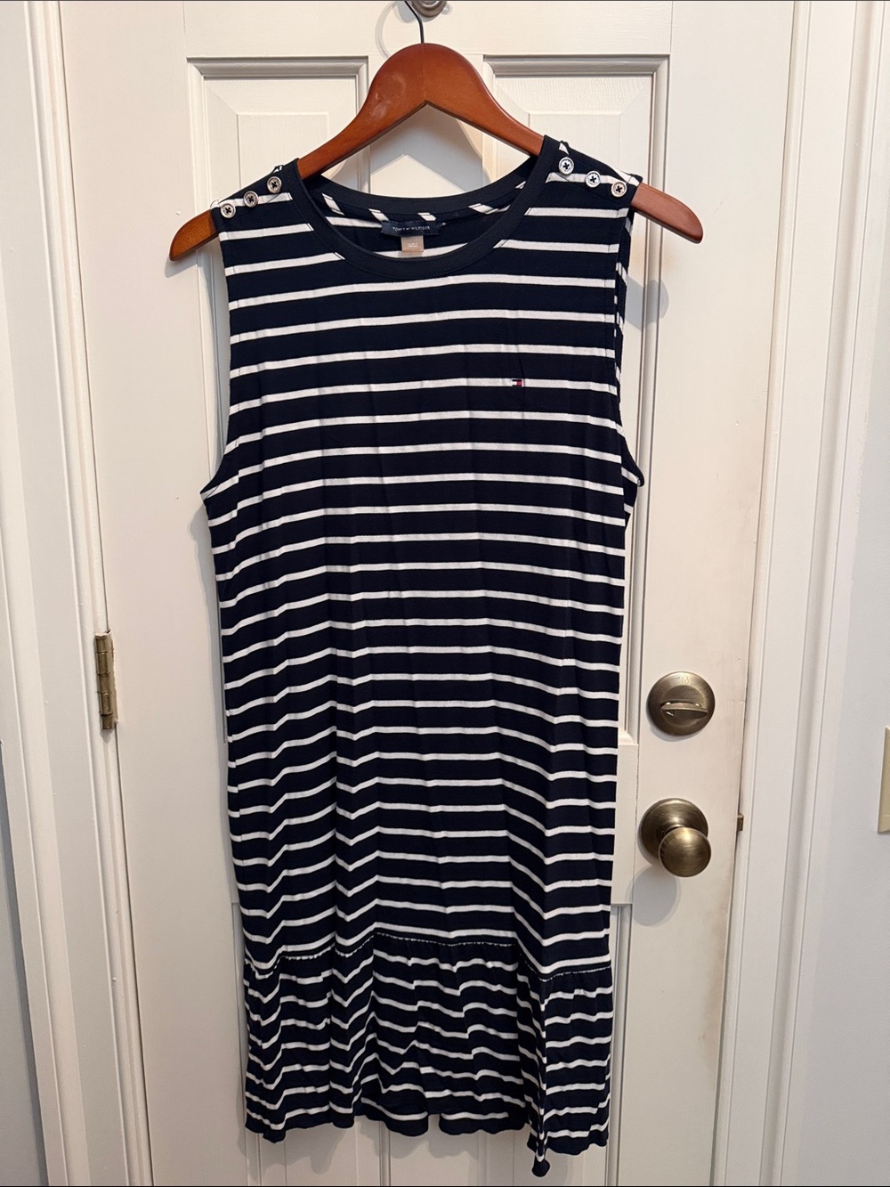 Tommy Hilfiger Navy and White Striped Midi Dress